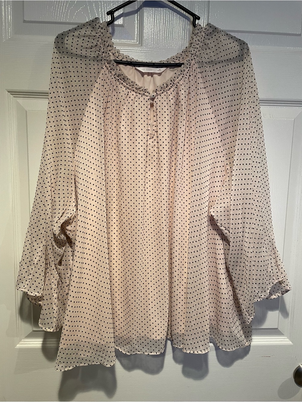 LC Lauren Conrad Cream Peasant Blouse with Black Polka Dots